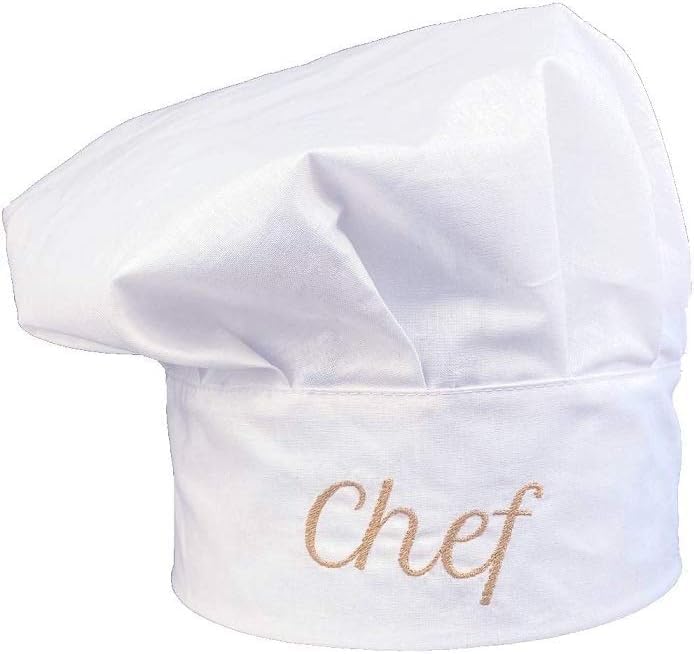 Chef Hat - Embroidered with Chef Lettering, Black & White, Male & Female