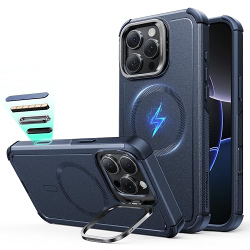 Image of ESR for iPhone 16 Pro Max Phone Case with Stand, 23ft Military-Grade Drop Protection with Camera Control, Shock-Absorbing Rugged Cover, Compatible with MagSafe Accessories, Cyber Series, Navy Blue