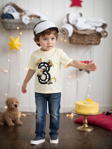 Lampu Birthday Boy Shirts Construction Excavator Cotton Short Sleeve T-Shirt 2-6 Years4