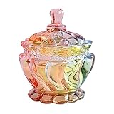 LUCKTE Royal - Tarro de cristal transparente en relieve con tapas, tarro de galletas de vidrio para caramelos, tarros de bufé, caja de joyería de cristal, tarro de alimentos, 7 onzas (onda)