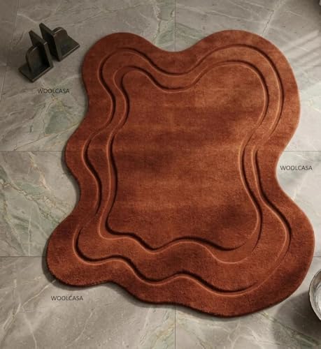 Image of Hand Tufted Wool Rug 6x8 Ft - Modern Irregular Shape Aesthetic Carpet, 1 Inch Thick Pile, Anti-Skid Backing, Soft Handmade Woolen Area Rug for Living Room, Bedroom, Hall Decor