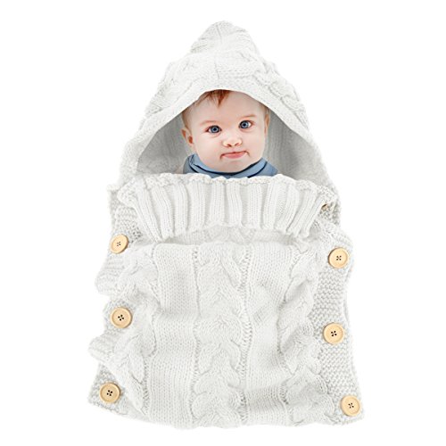 Colorful Newborn Baby Wrap Swaddle Blanket, Baby Kids Toddler Knit Blanket Swaddle Sleeping Bag Stroller Wrap for 0-16 Month Baby (Cotton White)