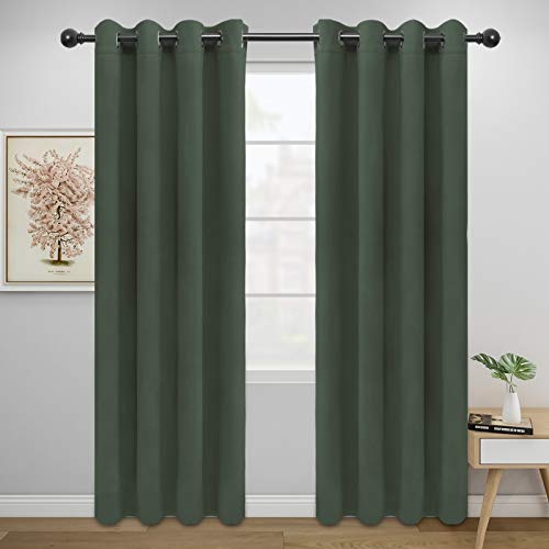 Image of Easy-Going Blackout Curtains for Bedroom, Solid Thermal Insulated Grommet and Noise Reduction Window Drapes, Room Darkening Curtains for Living Room, 2 Panels (52x84 in,Greyish Green)