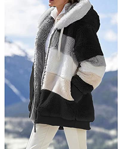 ABINGOO Damen Mantel Kapuzenjacke Winterjacke Mode Warm Hoodie Pullover Jacken Reißverschluss Plüschjacke Fleecejacke Oberteile(Schwarz,XL)