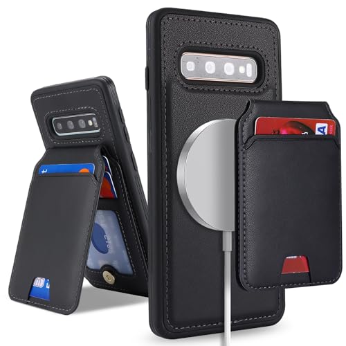 SailorTech for Samsung Galaxy S10 case with Credit Card Holder mag Safe, Galaxy S10 Phone Leather Case Wallet for Women Compatible mag Safe Wallet Detachable 2-in-1 for Men-Black