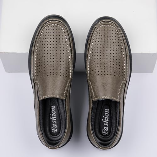 Men's Perforated Slip - on Leather Shoes, Comfortable Casual Dress Footwear - Ideal for Office Days, Business Errands & Daily Commutes2