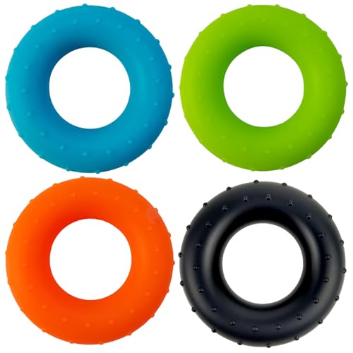 CurcKua Grip Strength Trainer 4PCS 4 Color 40lbs Hand Grip Strengthener 3 Inch Round Silicone Trainer Portable Forearm Strengthener for Home, Office, Travel Hand Forearm