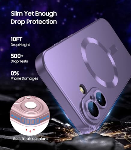 Image of DIZORO Magnetic Case for (iPhone 17 Case) [Compatible with MagSafe][Built-in Camera Lens Protector] Slim Soft Silicone Bumper Shockproof Metallic Luster Back Cover Phone Case (Voilet)