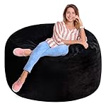 Homguava 3FT Bean Bag Chair: 3' Bean Bags with Memory Foam Filled, Large Beanbag Chairs Soft Sofa with Dutch Velvet Cover-Black - Image 5