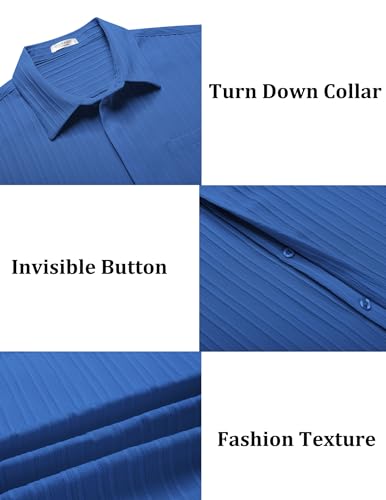 Coofandy Men'S Casual Button Down Shirts Short Sleeve Regular Fit Untucked Dress Shirts Fashion Textured Classic Blue thumb #3