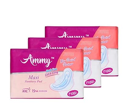 AMMY Advanced Dry Maxi All Night Cottony Soft Ultra Thin Womens/Girls Sanitary Pads with Wings (Napkins) - XXL Wings (45 Pieces)(Pack Of 3)