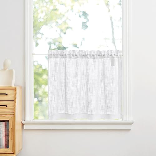 PONY DANCE Scheibengardine Leinenoptik Wohnzimmer Gardinen Weiss 1er Set – Ansicht 2