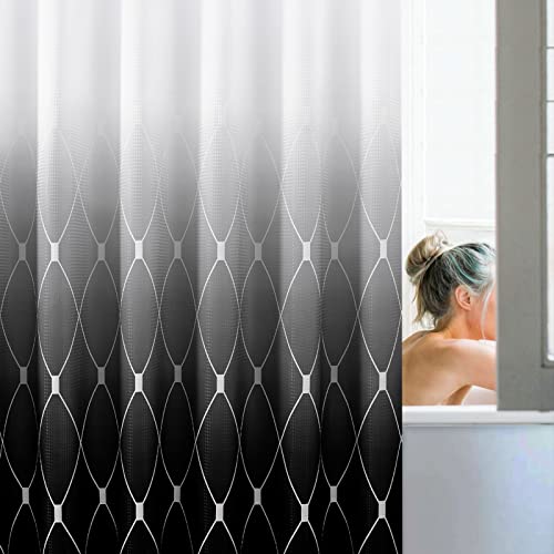 Shower Curtain Black White Ombre Shower Curtain, Modern Geometric Shower Curtain Set With Hooks, Luxury Hotel Quality Waterproof Shower Curtain Liner, Checkered Pattern Bath Curtain, 72” X 72” #TOP5