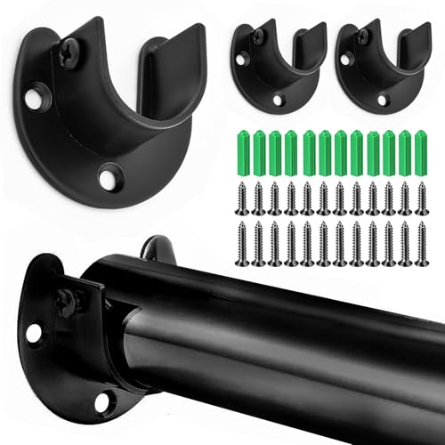 4 Stück Edelstahl Stangenhalterung, U-Form Edelstahl Stangenhalter, Rundrohr Halterung, Schrankregal Stangenhalterungen, Stangenendstütze, Für Kleiderschrank, Schrank, Balkon,Badezimmer(Schwarz 25mm)
