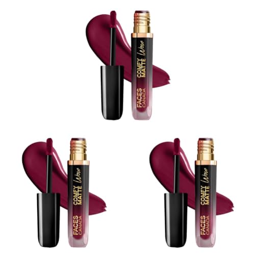 Image of FACES CANADA Comfy Matte Wow Liquid Lipstick - Plum Passion 04 (Plum) 3.8ml | One Swipe Application | Highly Pigmented | Comfortable Wear | Glides Smoothly | Long Lasting | Transferproof, Smudgeproof & Waterproof