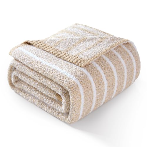 Image of Snuggle Sac Ultra Soft Beige Throw Blanket for Couch, Reversible Cozy Knitted Ribbed Blanket for Sofa, Bed, Home Decor 50 inchx60 inch