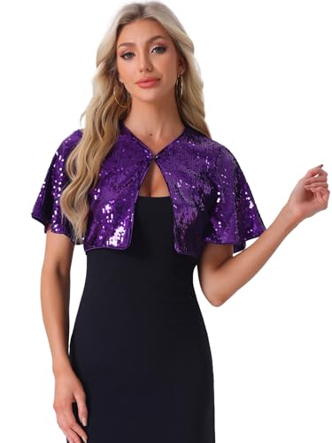 Image of Allegra K Sequin Bolero for Women's Sparkly Crop Glitter Formal Shrug for Evening Dresses