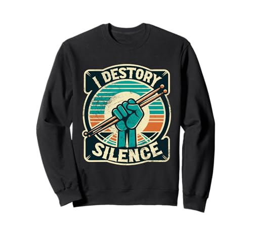 Baquetas para batería I Destroy Silence Drummer, vintage, retro y divertidas Sudadera