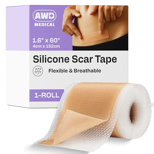 AWD Silicone Scar Tape Roll 60in – Medical Grade Scar Tape for Surgical Scars, C Section, Tummy Tuck – Reusable Silicone Scar Sheets for Keloid Bump Removal & Postpartum Essentials (60in)