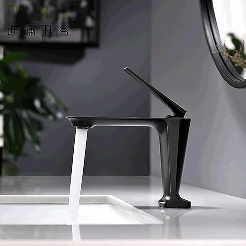 Robinet de lavabo de salle de bains noir monotrou pour eau chaude et froide - 5
