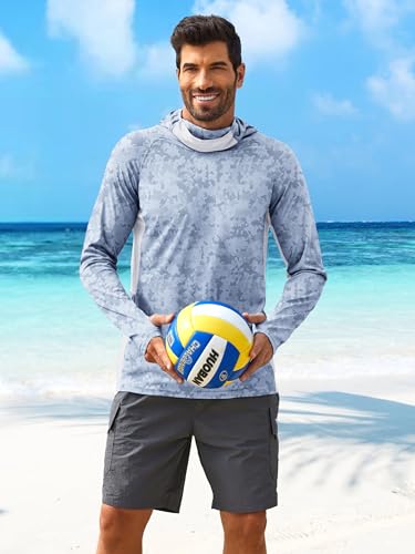 Image of PINSPARK Men's Sun Protection Hoodie with Mask UPF 50+ UV Long Sleeve Shirt Men Rash Guard Performance Fishing Hiking Shirt