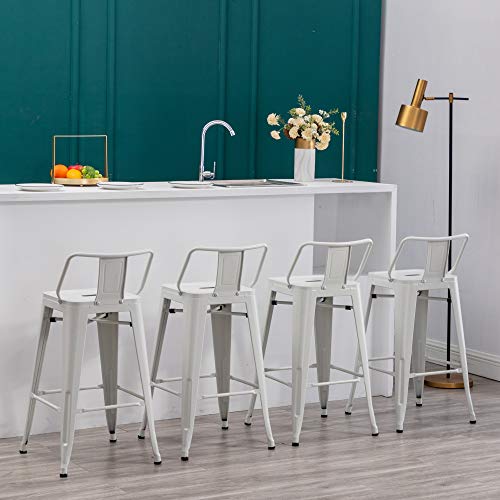 Yongqiang 24 Inch Metal Barstools Set Of 4 Indoor Outdoor Bar Stools With Back Kitchen Dining Counter Stools Bar Chairs White #TOP1