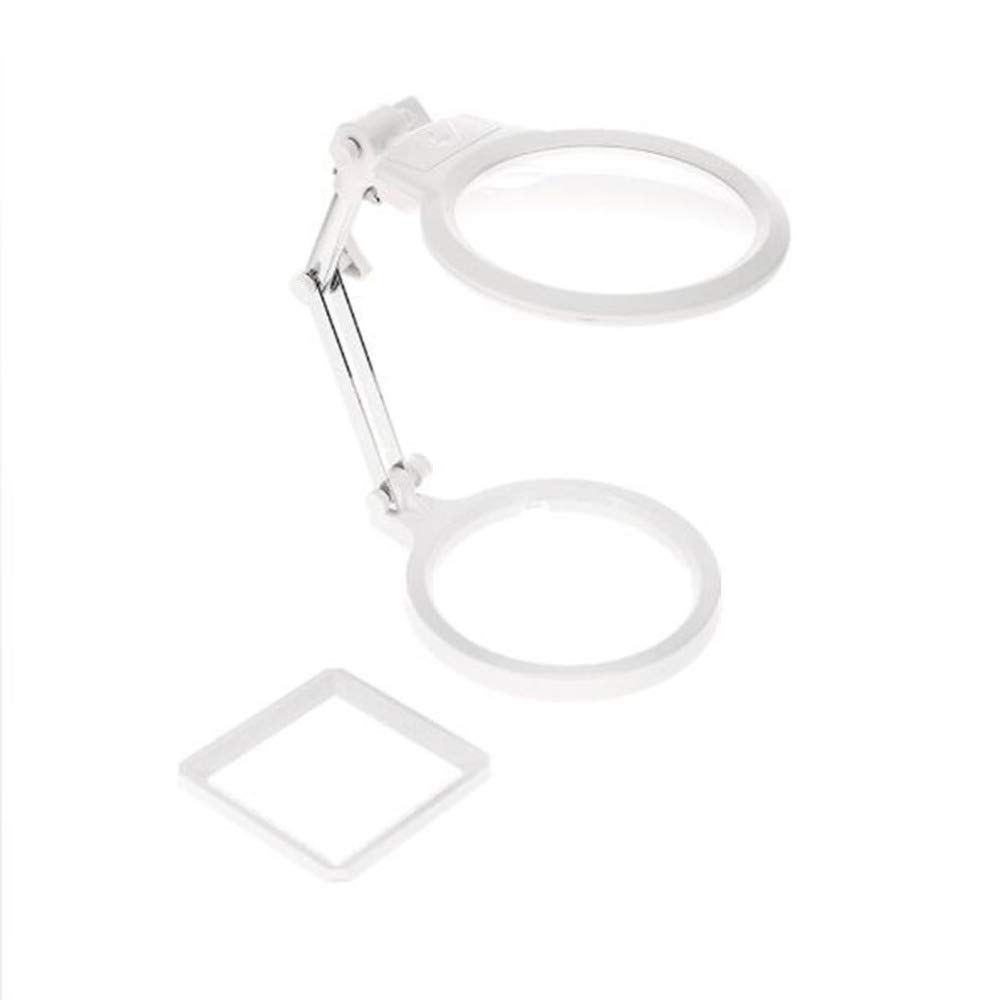 2 x 6 x faltbare Schreibtischlupe, freihändig, tragbar, verstellbar, Leselupe, 2 LED-Lampen, beleuchteter Tischständer, Lupe zum Lesen von Schmuck, Design, Löten, Nähen