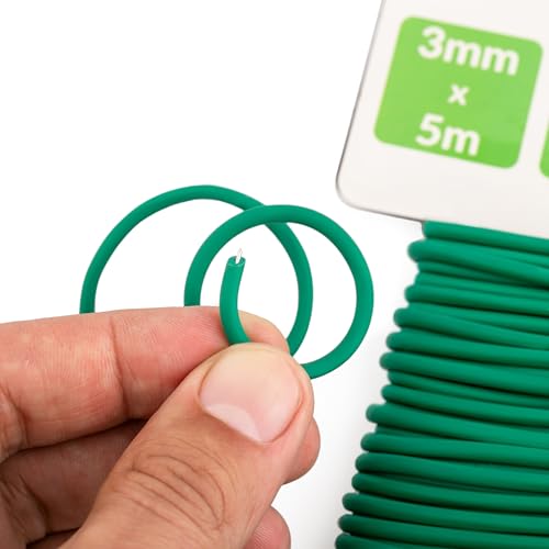 MIVOS Pflanzenbinder 3 mm x 5 m - Pflanzendraht Weich Grün - Gartendraht - Dicker Bindedraht Gummiert - Pflanzenstütze im Garten - Draht für Garten Blumendraht ummantelt