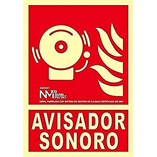 NM RD00121 - Señal Luminiscente Avisador Sonoro Clase B PVC 0,7mm 21x30cm con CTE, RIPCI y Apto para la Nueva Legislación