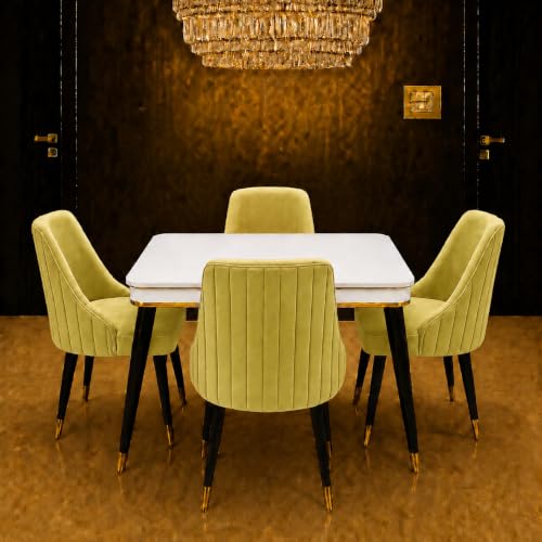 Image of WOODEN SPACE 4 Seater Wooden Dining Table Set | Urban Marble Top Dining Table with Chairs for Dining Room & Kitchen (Modern Infinity Backline Light Green) (42 x 42 x 30 inch)