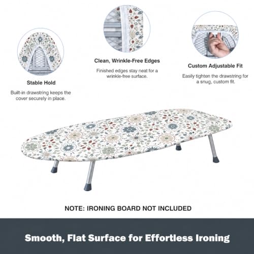 Image of Small Ironing Board Cover and Pad 12.5 inchx30 inch, Silicone Coated Scorch Resistant Pure Cotton, Small Iron Board Cover with Padding, Tabletop Mini Ironing Board Cover and Pad, Drawstring Boho