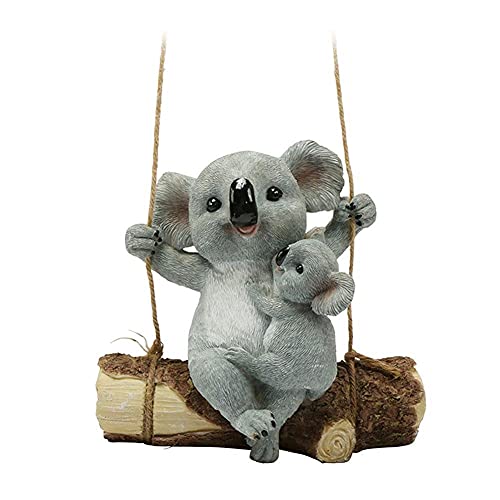 QIANSHENG Madre y bebé Koala Columpio Estatua Resina Animal Jardín Figuras Escultura de Arte Cover