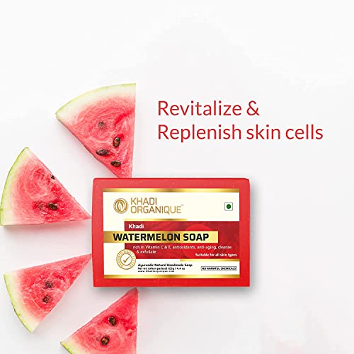 Image of Khadi Organique Natural Herbal Handmade Watermelon Soap Pack of 3 (125 gram each)
