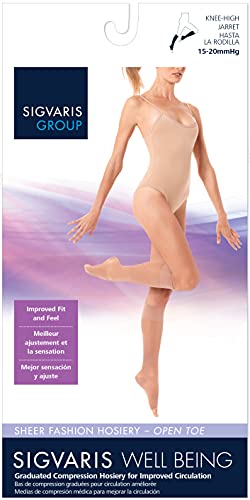 Image of SIGVARIS Women's Sheer Fashion Open Toe Calf Height - 15-20mmHg Weight Compression Hose - Lightweight & Breathable in Soft Stretch Fabric for Comfortable Everyday Wear