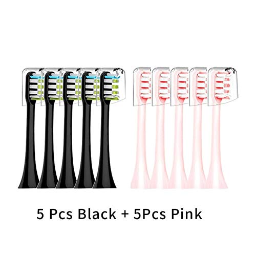 FangFang 10Pcs Fit for Xiaomi SOOCAS X3 X1 X5 SOOCARE Cepillo de Dientes eléctrico Suave Dupont Cerda Sellado de pic (Color : 5balck5pink)