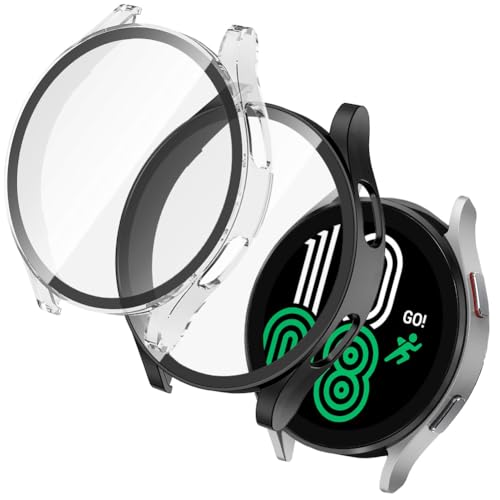 OFFCUP 2 Pezzi Cover con Pellicola Protettiva per Samsung Galaxy Watch 4 44mm, Copertura Completa Custodia Complessiva Rigida HD Clear Pellicola Protettiva Temperato Film
