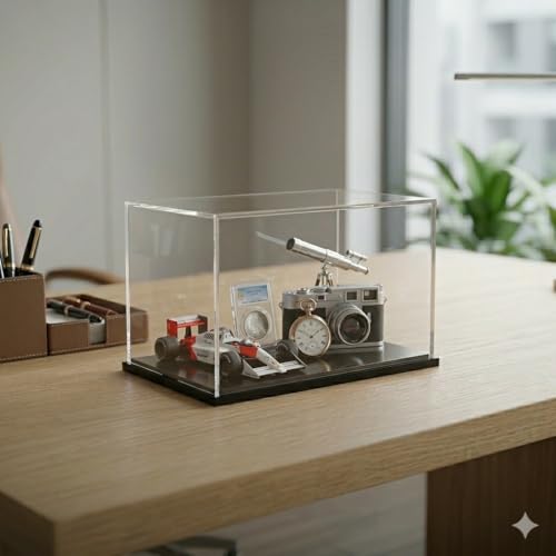 Image of Clear Acrylic Display Box with Black Base, Transparent Showcase Case for Collectibles and Figurines