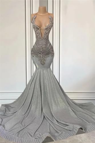 Women's Sleeveless Sequined Applique Beaded Mermaid Prom Evening Dress Pageant Gown Court Train2