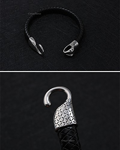 Image of Young & Forever Men's Genuine Braided Leather and Titanium Steel Bracelet | Bold Punk Tiger Eye Bead & Multi-Strand Wrist Bands | Vintage Nautical Clasp & Animal Head Hook Hook Kada Style Options