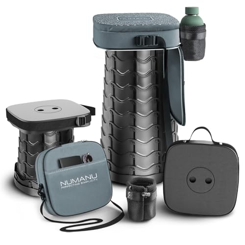 NUMANU 2025 Upgraded Collapsible Stool & 3IN1 Cushioned Carry Bag, Max 620lbs, 18' Height Adjustable Portable Stool Retractable Telescoping Seat, Foldable Camping Stool for Adults or Footrest (Square)