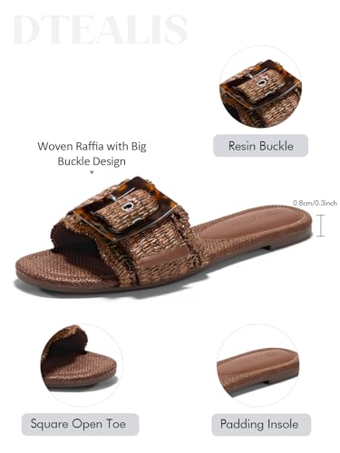 Image of Coutgo Womens Flat Sandals Raffia Slip On Slide Sandal Square Open Toe Buckle Summer Beach Shoes Flats