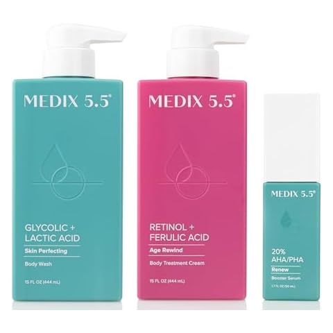 Medix 5.5 Retinol Age Rewind Body Cream + Glycolic Acid Exfoliating Body Wash + Glycolic Acid Exfoliating Booster Serum Set Cover