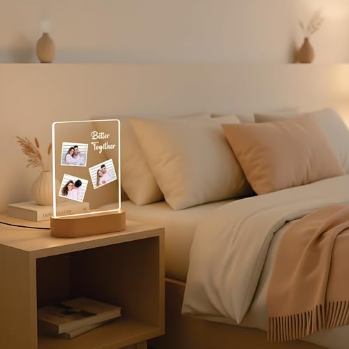 Image of Giftplease Personalized Photo Frame with Wooden Base - Custom LED Frame for Couples - Valentine's Day for Boyfriend, Girlfriend, Husband, or Wife - Romantic Anniversary & Wedding Keepsake Decor