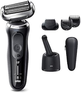 Braun Electric Razor for Men, Waterproof Foil Shaver, Series 7 7075cc, Wet & Dry Shave, With Beard Trimmer, Rechargeable, Clean & Charge SmartCare Center and Leather Travel Case Included, Black