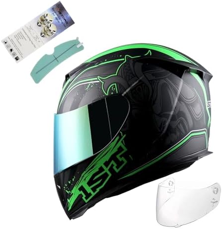 1STorm Motorcycle Full Face Helmet Skull King Matt Green+ One Extra Clear Shield, Size Large (57-58 CM,22.4/22.8 Inch)