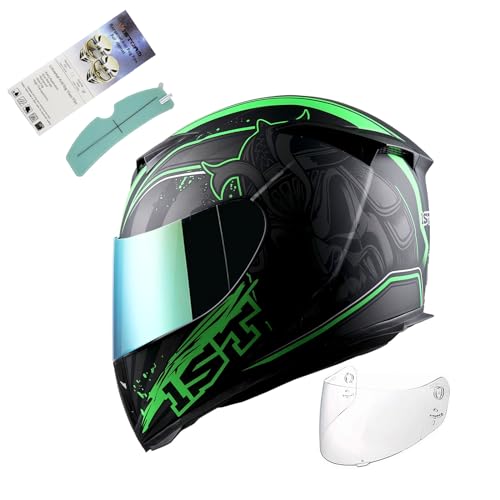 1STorm Motorcycle Full Face Helmet Skull King Matt Green+ One Extra Clear Shield