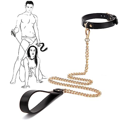 NEEMOSI SM Halsband mit Leine Ketten Set Geschirr PU-Leder Einstellbar Halsfessel 2 Stück Erwachsene Sklaven Halsbänder Frauen Sex Spielzeug BDSM Leine Slave Cosplay Choker Fetisch Collar Schwarz