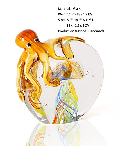 Oisegop Handmade Glass Jellyfish Octopus Figurines, Unique Home And Aquarium Decor, Office Paperweight, Sea Animals Figurines, Colorful Jellyfish Octopus #TOP1