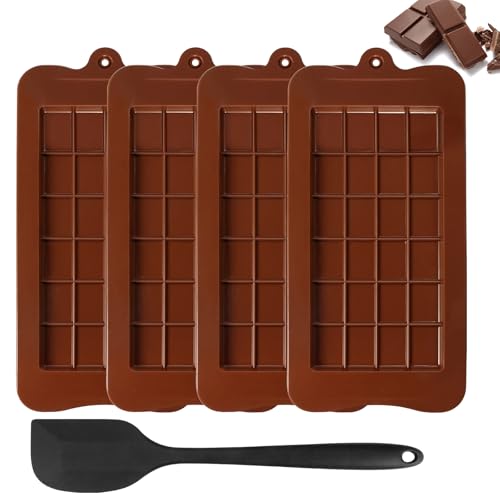 4 Stück Schokoladen Silikonform + Silicone Spatula, Silikonformen Schokolade Form, Bpa-Frei Schokoladentafel Formen, Antihaft-Wiederverwendbare Schokoladenform Silikon Tief für DIY-Backschokolade