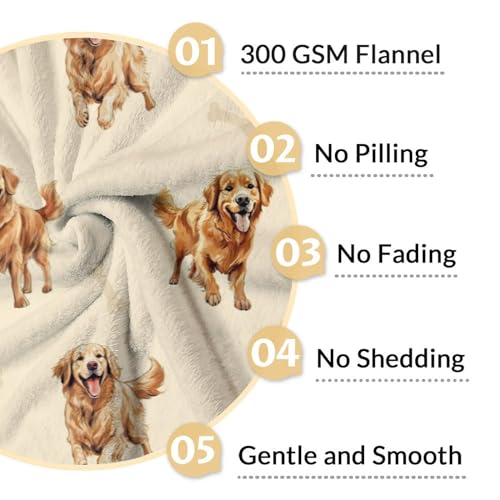 Golden Retriever Blanket - 60x80 Inches Size for Women, Men - Soft Fluffy Throw for Bed, Sofa, Winter - Beige Cute Fuzzy Gifts